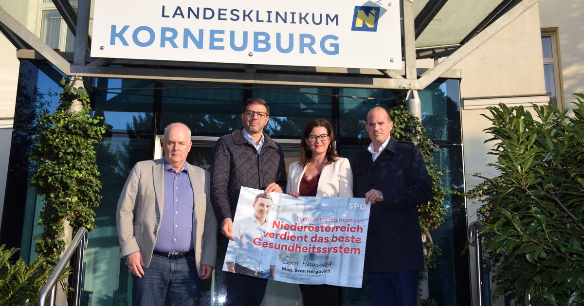  - © Kämpfen gemeinsam für den Erhalt der Krankenhaus-Standorte: (v.l.n.r.) Vizebgm. Heinz Scheele (Stockerau), StR Martin Peterl (Korneuburg), NRin Melanie Erasim (Mistelbach und Hollabrunn) und LA René Zonschits (Gänserndorf).